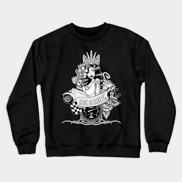 Pin up, Hot rod and Speedometer, black and white Crewneck Sweatshirt by ploxd